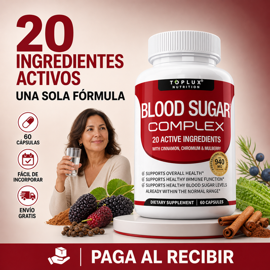 Toplux Blood Sugar Complex — 60 Cápsulas con 20 Ingredientes Activos