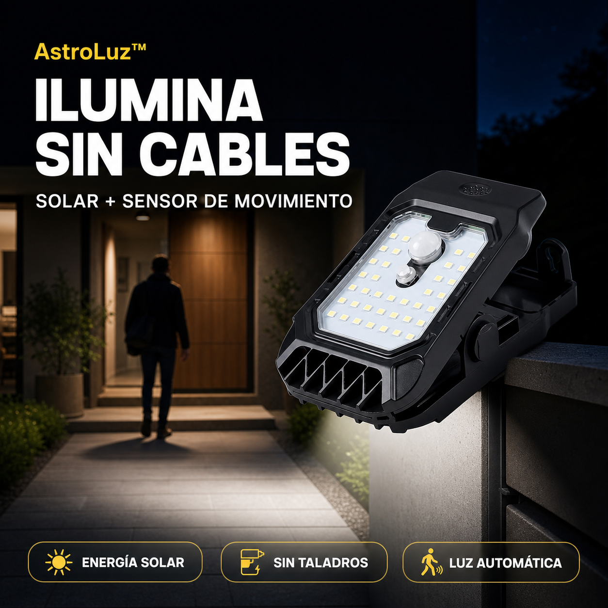 AstroLuz™ — Iluminación automática donde la necesitas, sin cables ni enchufes.
