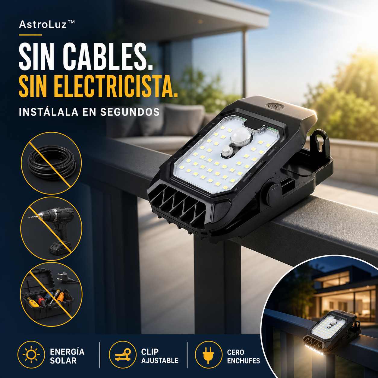 AstroLuz™ — Iluminación automática donde la necesitas, sin cables ni enchufes.