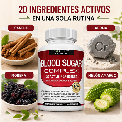 Toplux Blood Sugar Complex — 60 Cápsulas con 20 Ingredientes Activos
