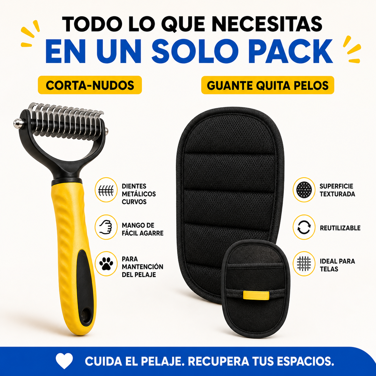 Pack ZeroPelo — corta nudos sin dolor + adiós al pelo del hogar